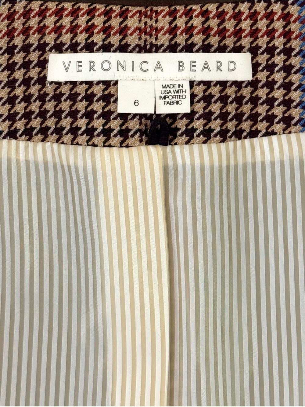 Veronica Beard Dickey Houndstooth Plaid Destry Suede-Patch Blazer Jacket - Picture 5 of 6